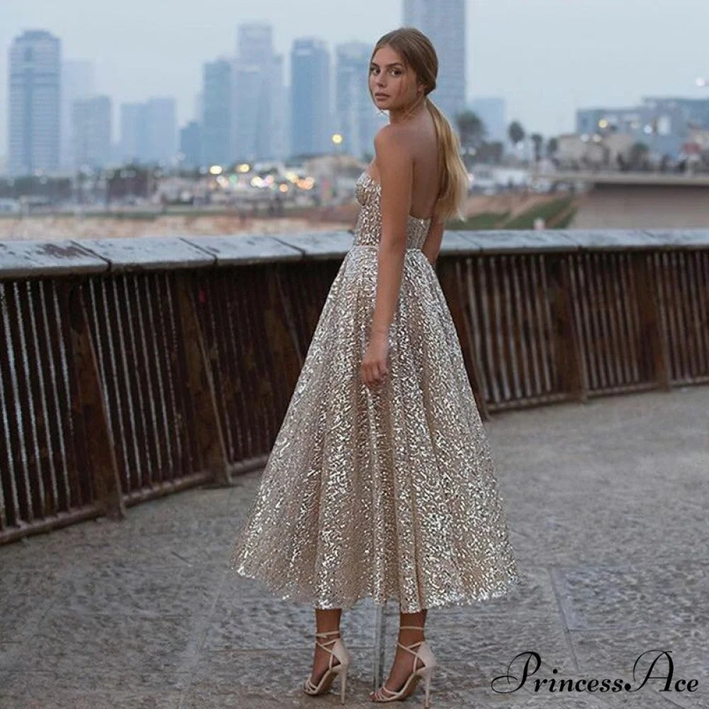 Long Bridal Gown Shiny Party Dress