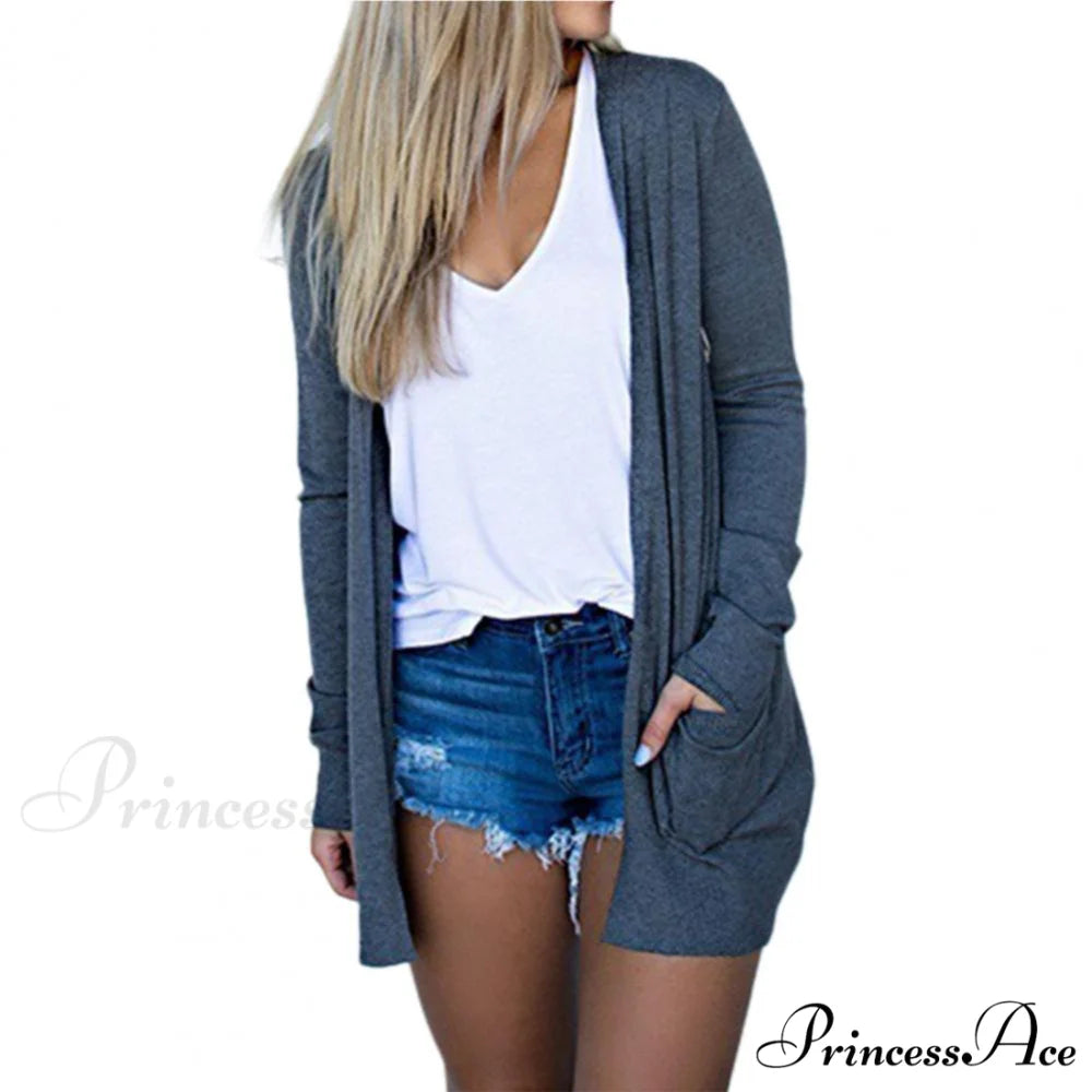 Long Cardigan Coat for Women’s Clothing Cardigans Dark Gray / M