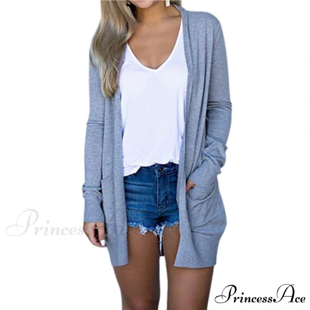 Long Cardigan Coat for Women’s Clothing Cardigans Grey / M
