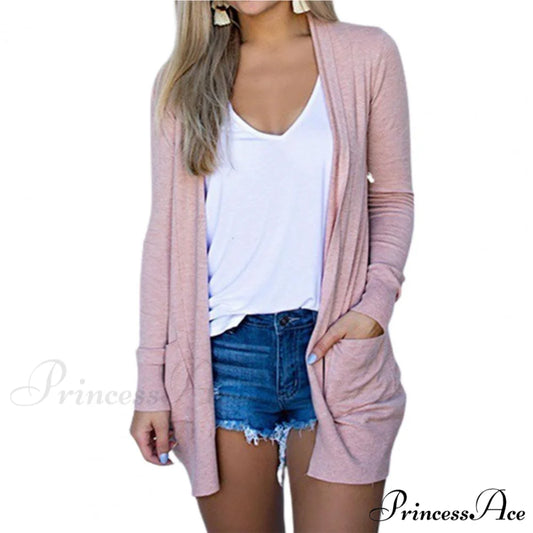 Long Cardigan Coat for Women’s Clothing Cardigans Pink / M