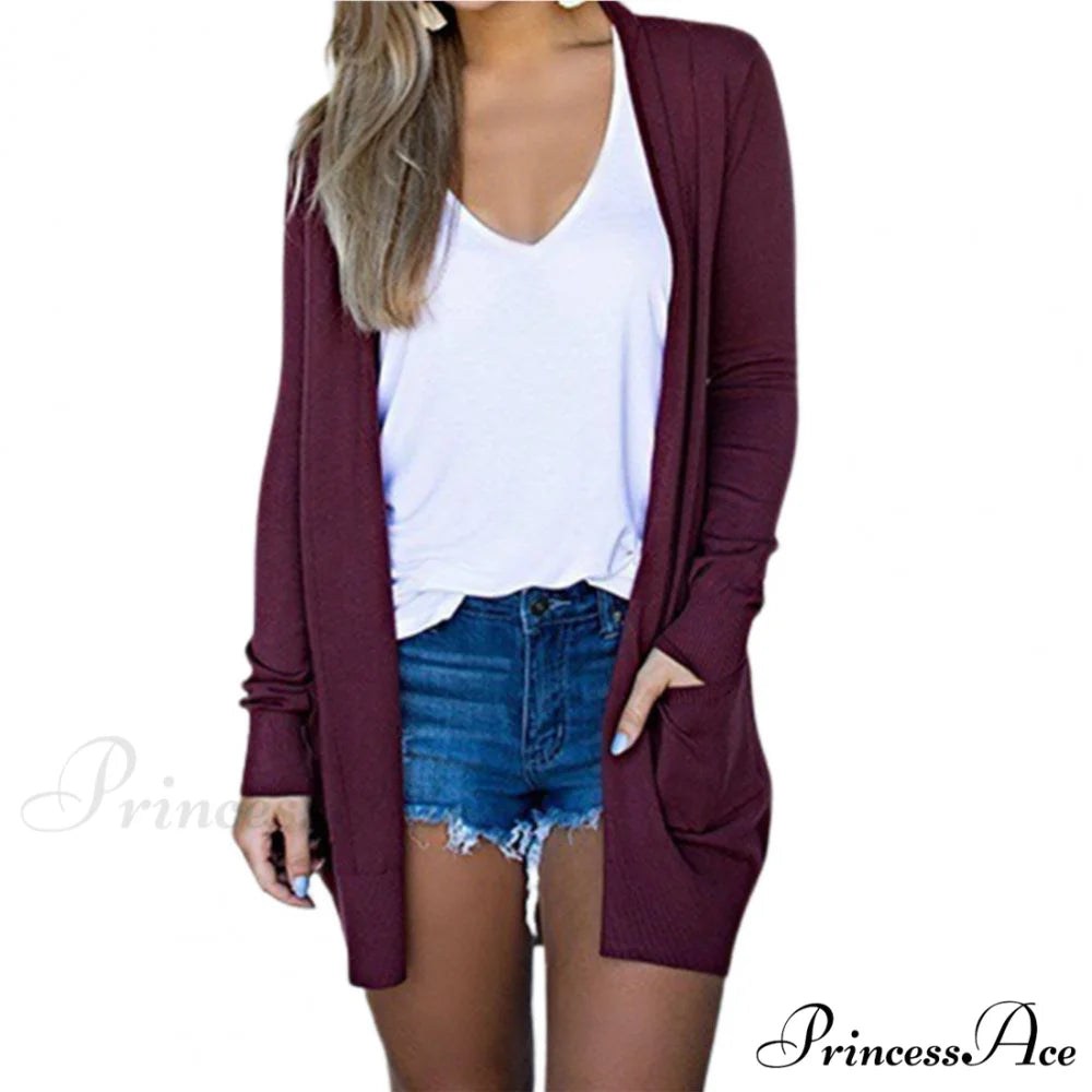 Long Cardigan Coat for Women’s Clothing Cardigans Red / M