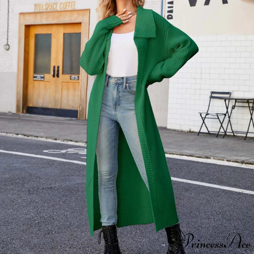 Long Colour Solid Cardigan Green / S