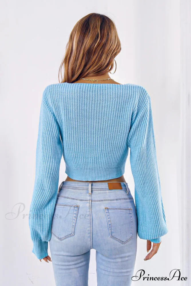 Long Cropped V-Neck Arm Sweater