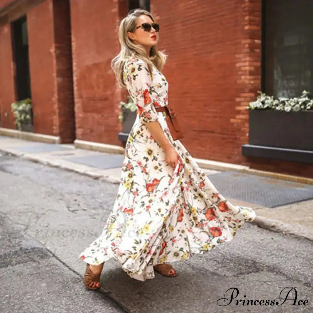 Long Dress Floral Pattern Pleated Swing Evening Dress floraldress-250126