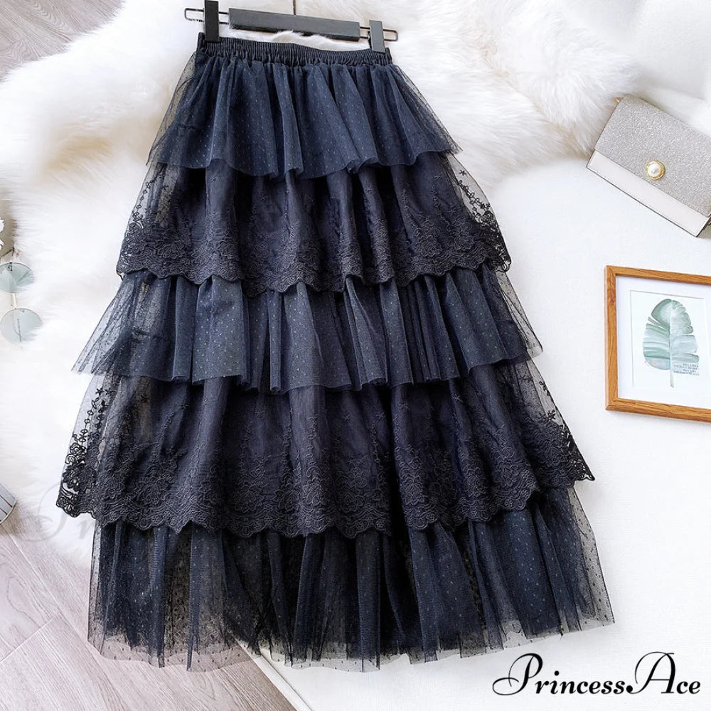 Long Elegant Fashion Lace Skirts Black / One Size