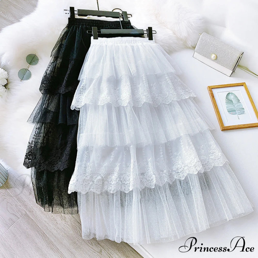 Long Elegant Fashion Lace Skirts white / One Size