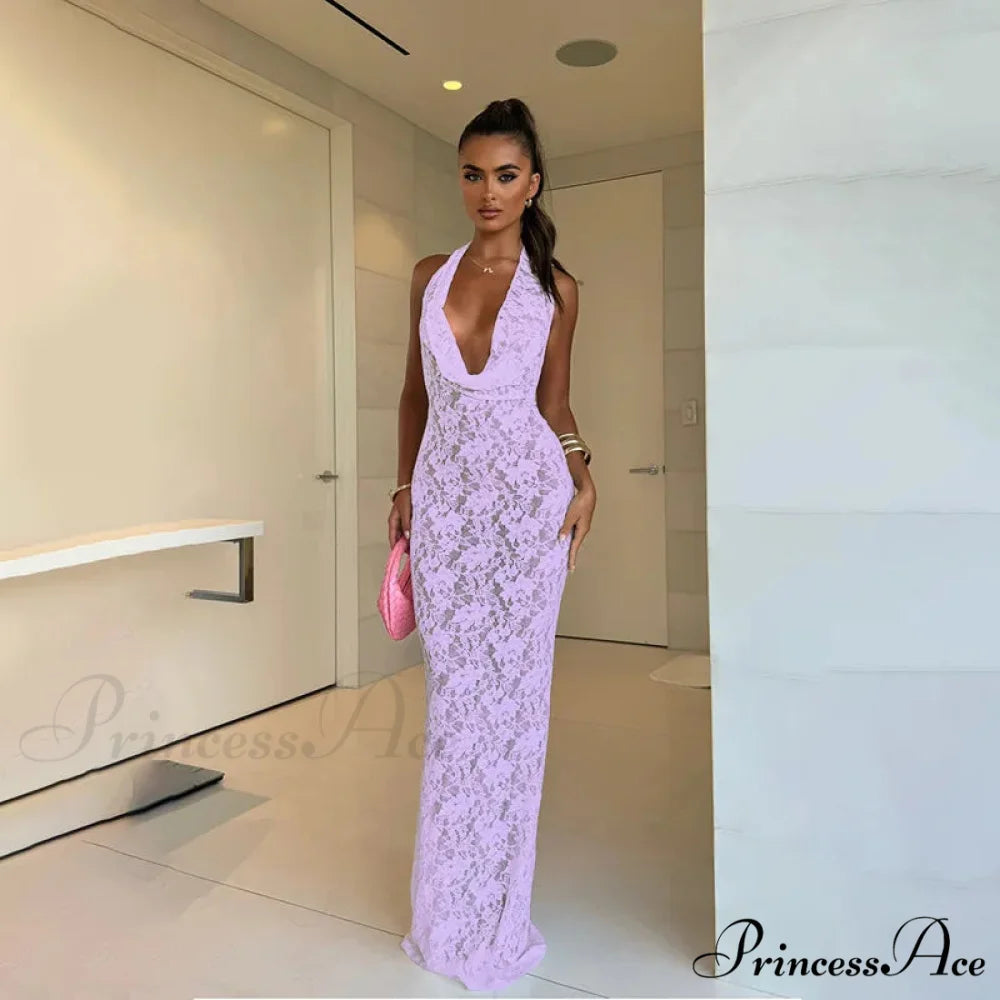 Long Extended Perspective Lace Holiday Dress PURPLE / S vacationdress-250223