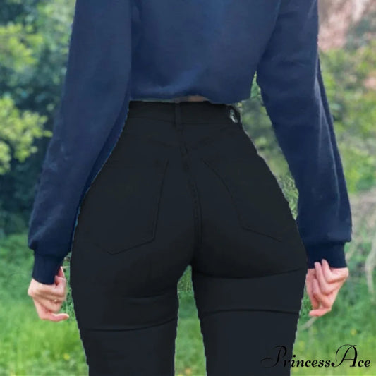 Long Fashion Street Leggings Stretch Oversized Jeans black / L