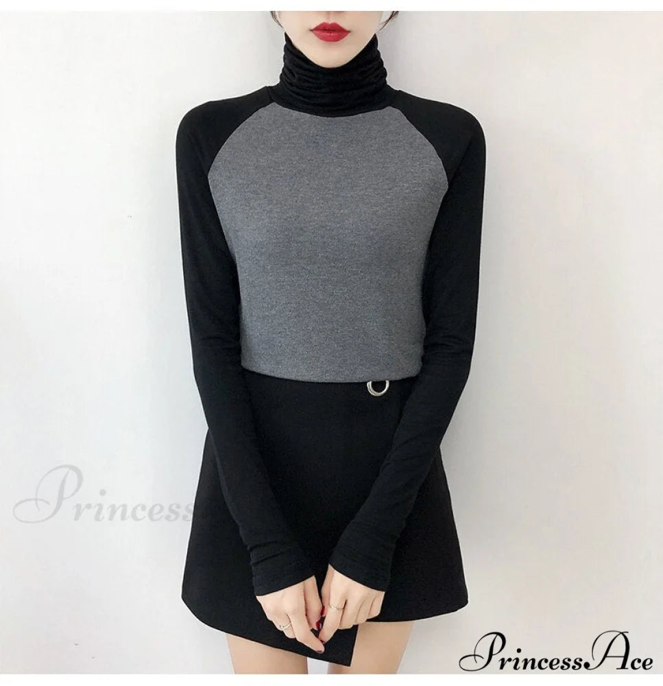 Long Harajuku Arm Turtleneck Women Spring Black T-Shirt Bottoming Autumn Shirts Tee 90s Korean Slim White Solid Tops