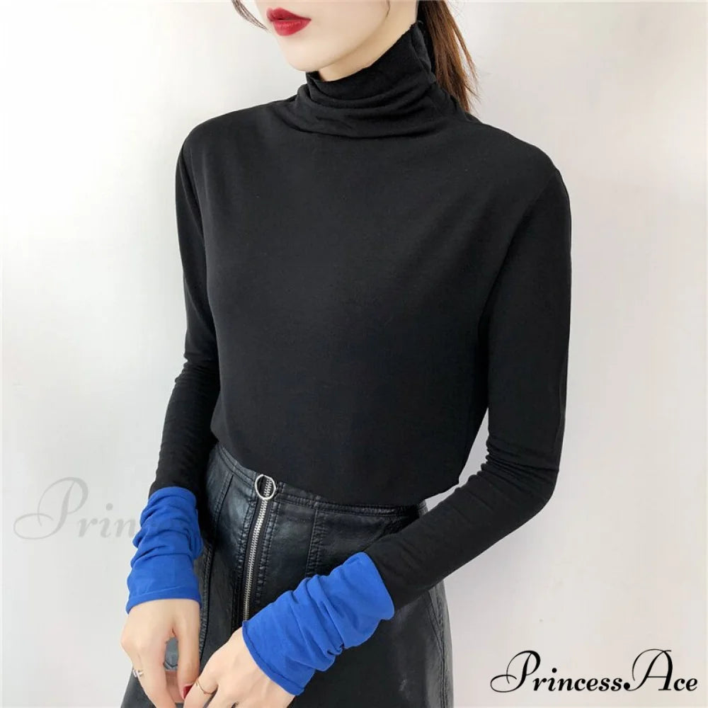 Long Harajuku Arm Turtleneck Women Spring Black T-Shirt Bottoming Autumn Shirts Tee 90s Korean Slim White Solid Tops