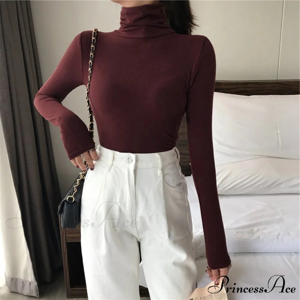 Long Harajuku Arm Turtleneck Women Spring Black T-Shirt Bottoming Autumn Shirts Tee 90s Korean Slim White Solid Tops