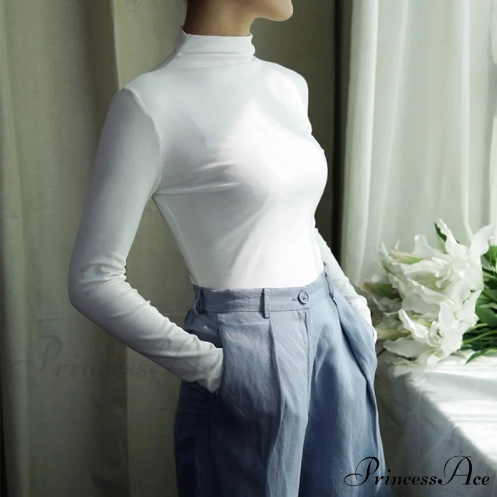 Long Harajuku Arm Turtleneck Women Spring Black T-Shirt Bottoming Autumn Shirts Tee 90s Korean Slim White Solid Tops