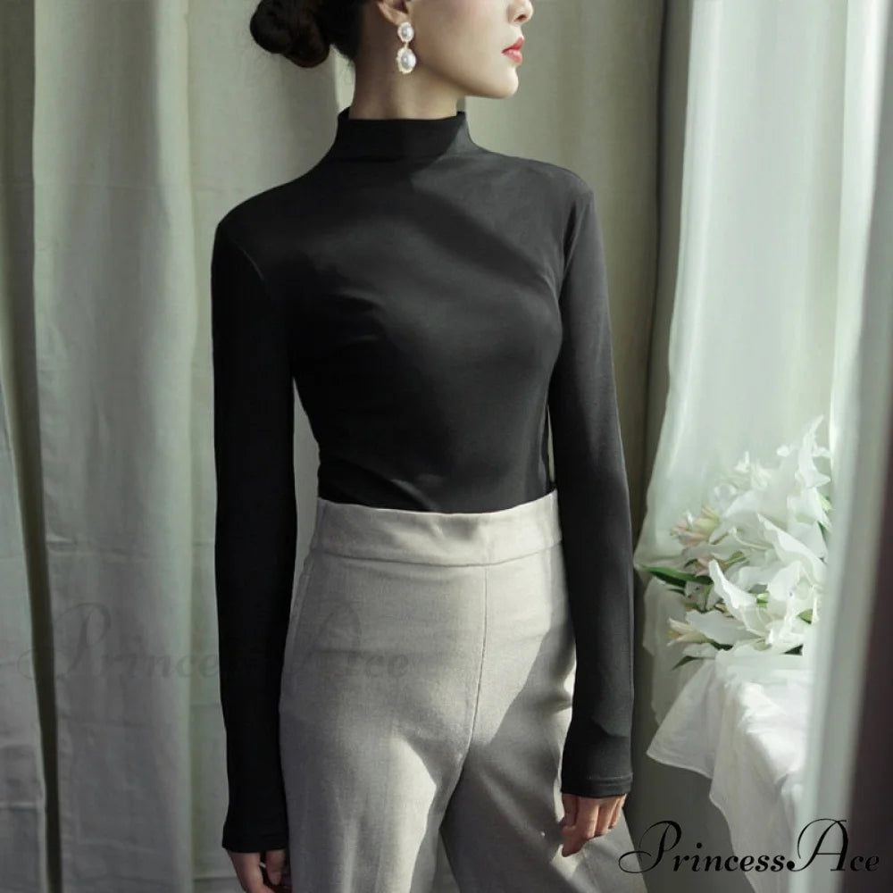 Long Harajuku Arm Turtleneck Women Spring Black T-Shirt Bottoming Autumn Shirts Tee 90s Korean Slim White Solid Tops