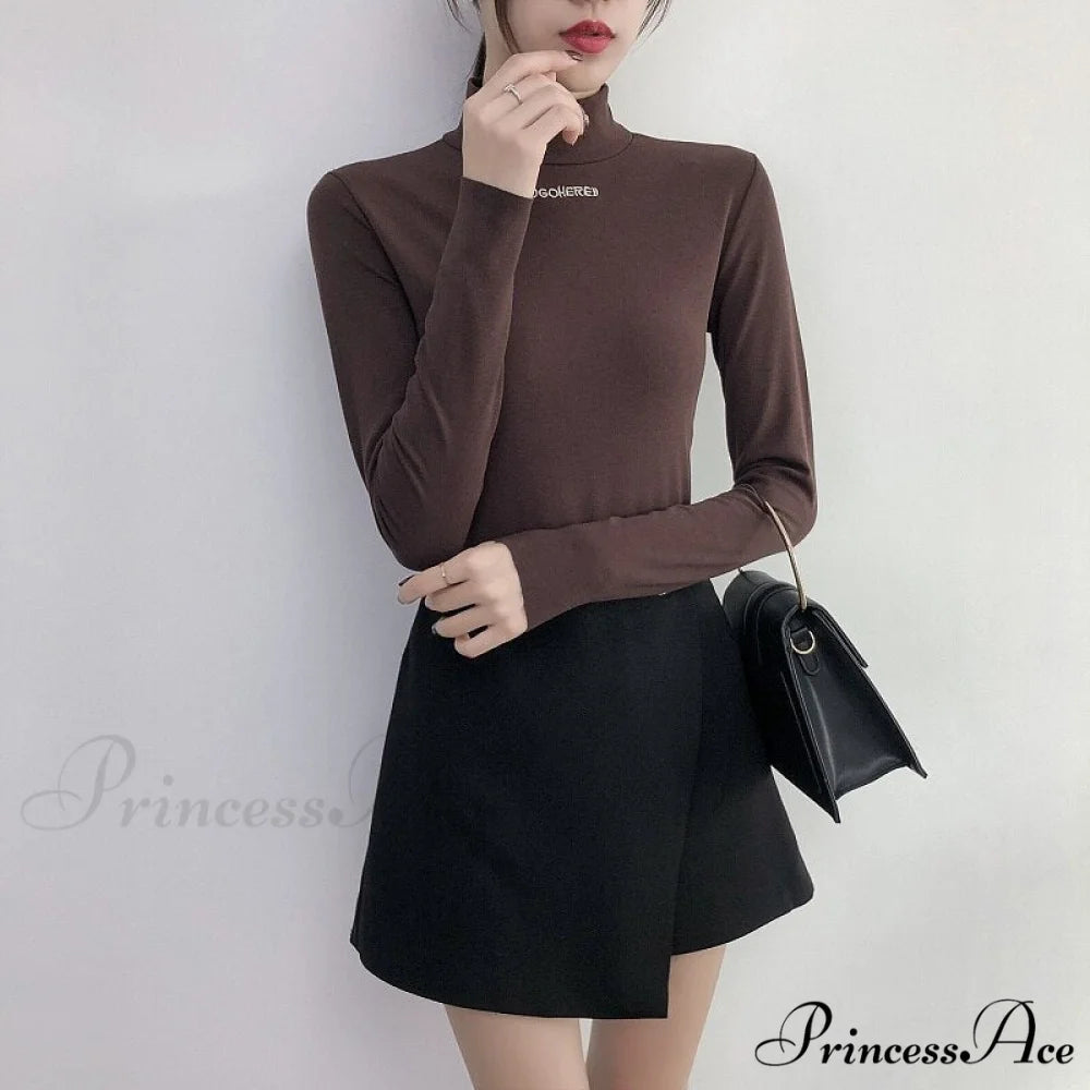 Long Harajuku Arm Turtleneck Women Spring Black T-Shirt Bottoming Autumn Shirts Tee 90s Korean Slim White Solid Tops