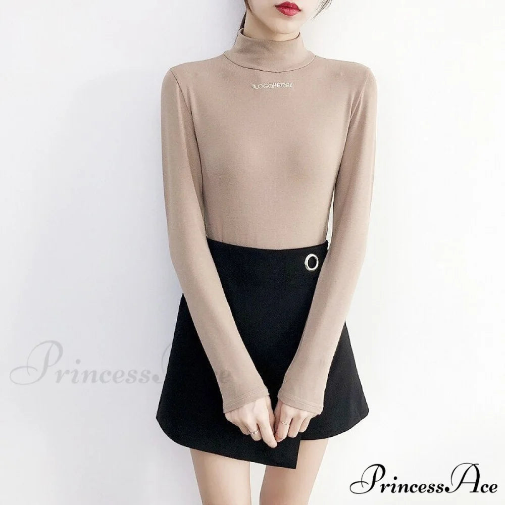 Long Harajuku Arm Turtleneck Women Spring Black T-Shirt Bottoming Autumn Shirts Tee 90s Korean Slim White Solid Tops