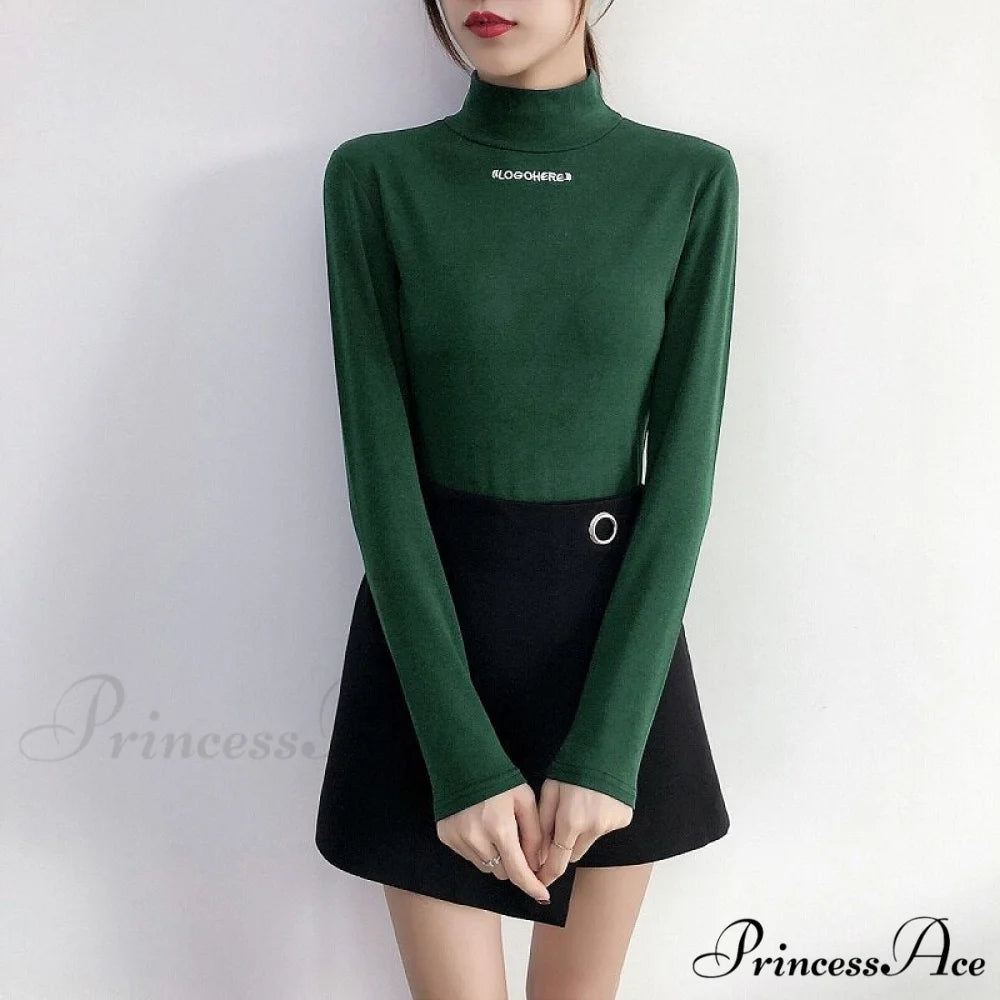 Long Harajuku Arm Turtleneck Women Spring Black T-Shirt Bottoming Autumn Shirts Tee 90s Korean Slim White Solid Tops