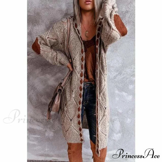 Long Hooded Cardigan Khaki / S