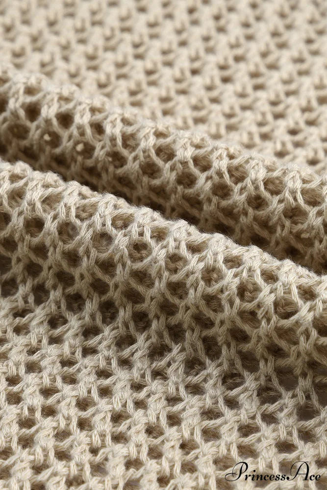 Long Khaki Arm Top Hollow-out Knit with Detail