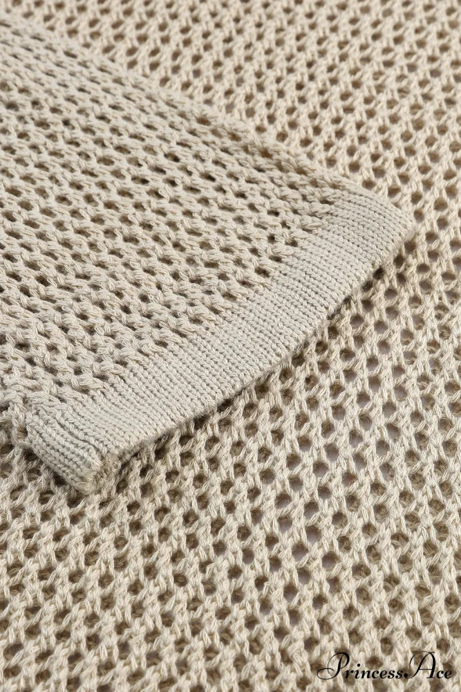 Long Khaki Arm Top Hollow-out Knit with Detail