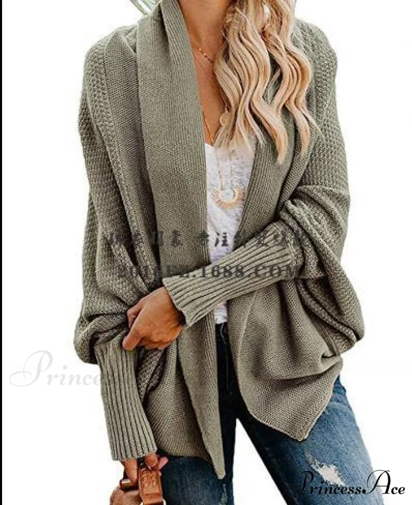 Long Knit Pocket Coat Female Casual Bat Sleeve Cardigan Light Green / S