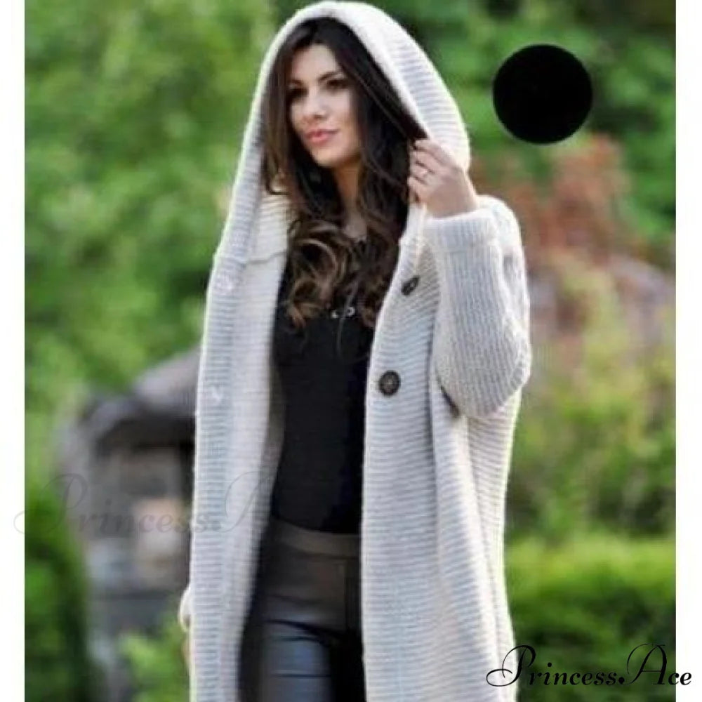 Long Knitted Coat Beige / S