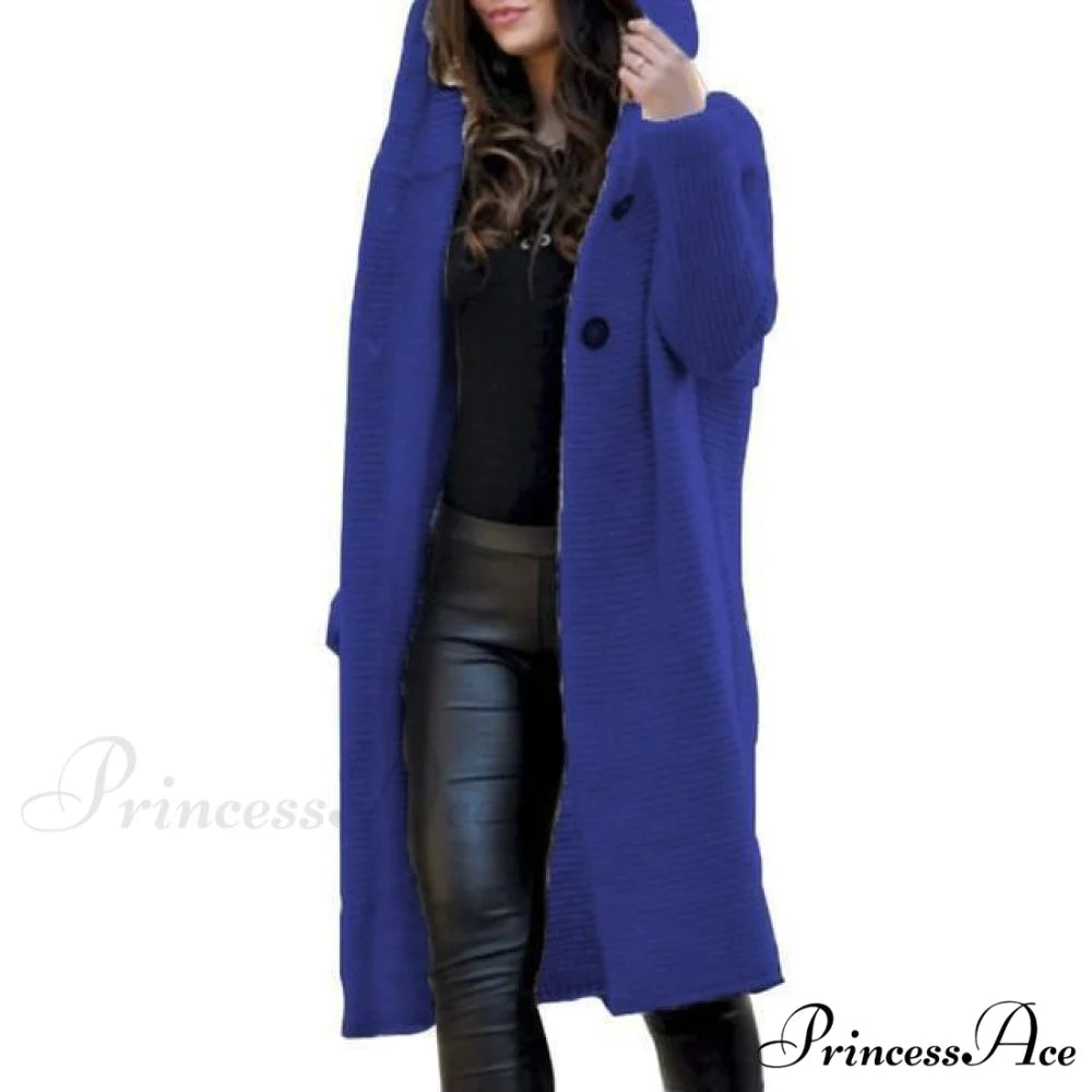 Long Knitted Coat Blue / S