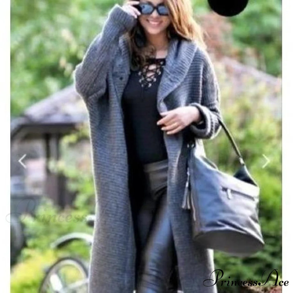 Long Knitted Coat Gray / S