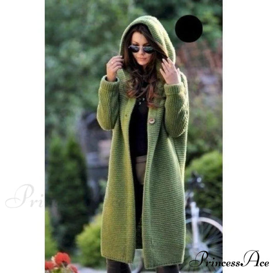 Long Knitted Coat Green / S