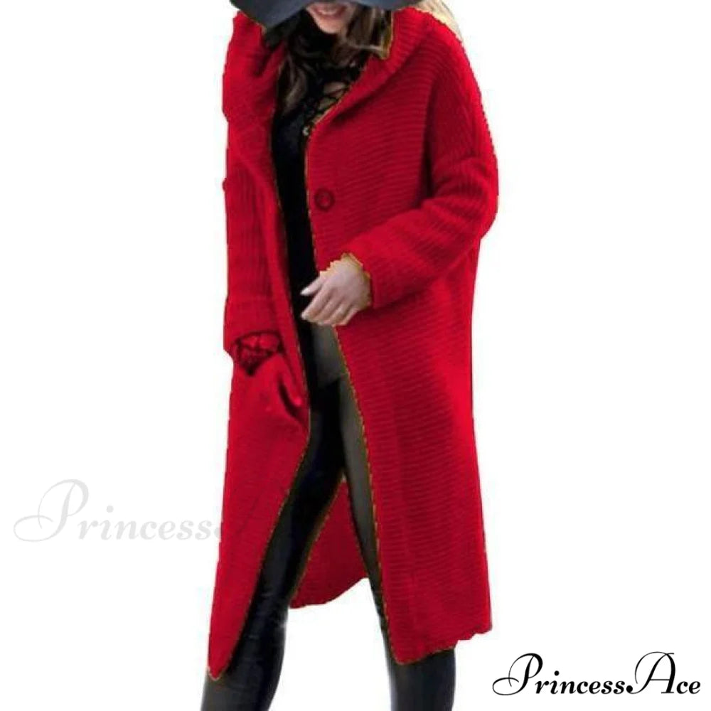 Long Knitted Coat Red / S