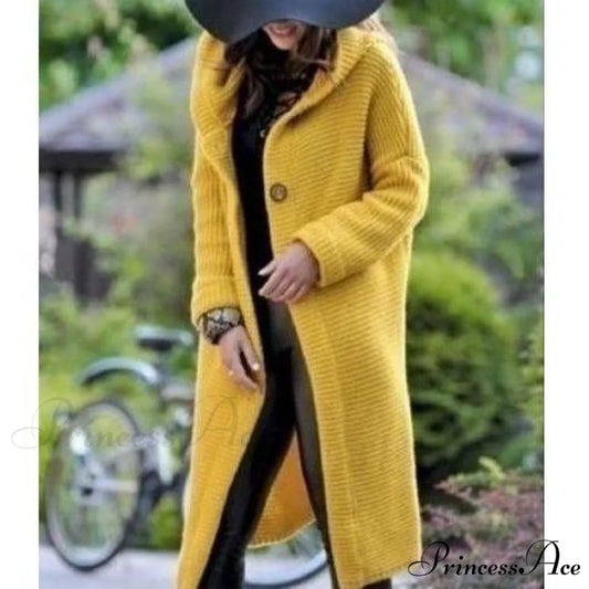 Long Knitted Coat Yellow / S
