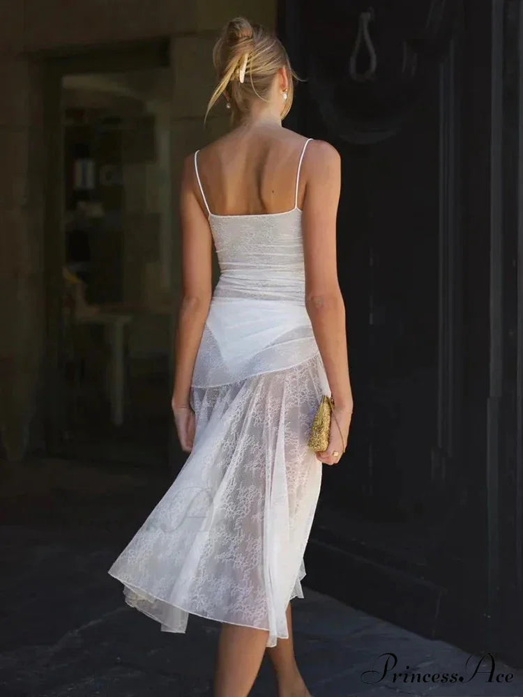 Long Lace Pleated A-line Holiday Dress vacationdress-250223