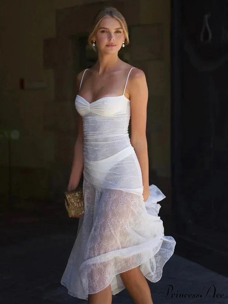 Long Lace Pleated A-line Holiday Dress vacationdress-250223