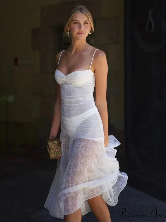 Long Lace Pleated A-line Holiday Dress vacationdress-250223