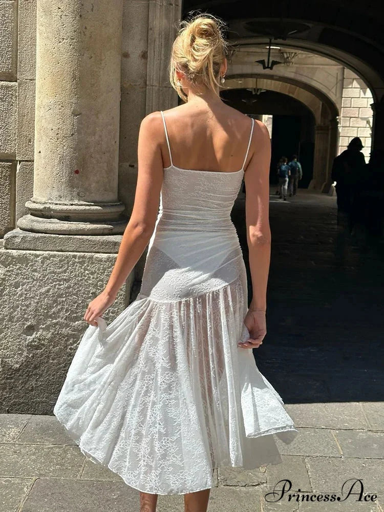 Long Lace Pleated A-line Holiday Dress vacationdress-250223