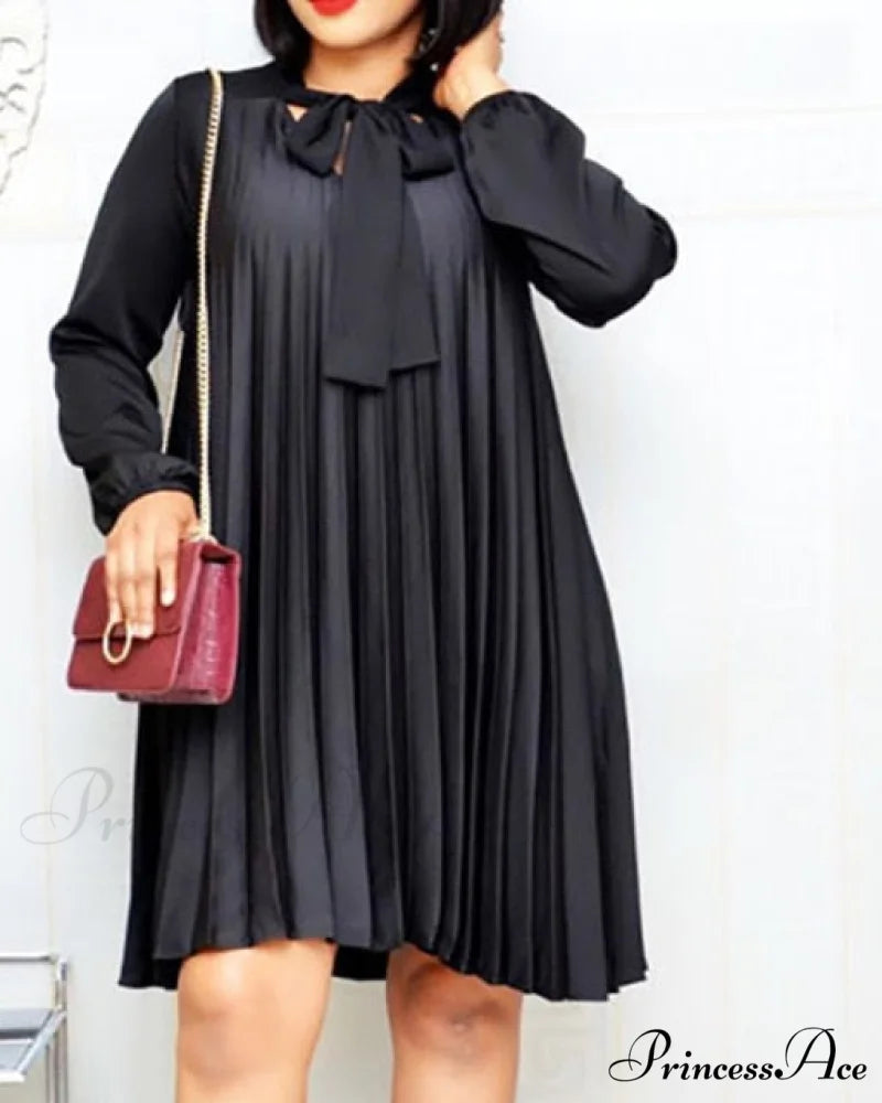 Long Lantern Sleeves Knee Length Fashion Dresses black / M
