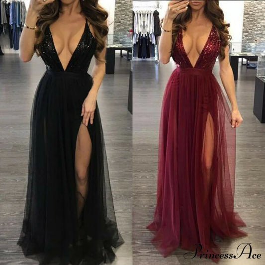 Long Maxi Cocktail Party Gown Bandage Blackless Dress black / XL