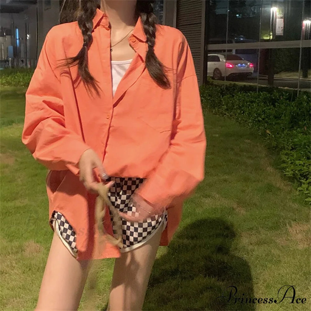 Long New Oversized 2024 Blouse Women’s Arm Casual Top Orange / One Size