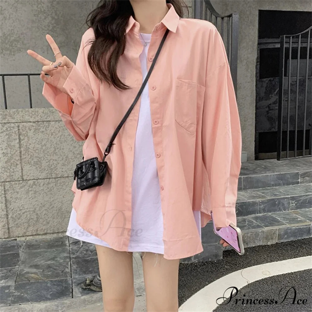 Long New Oversized 2024 Blouse Women’s Arm Casual Top Pink / One Size