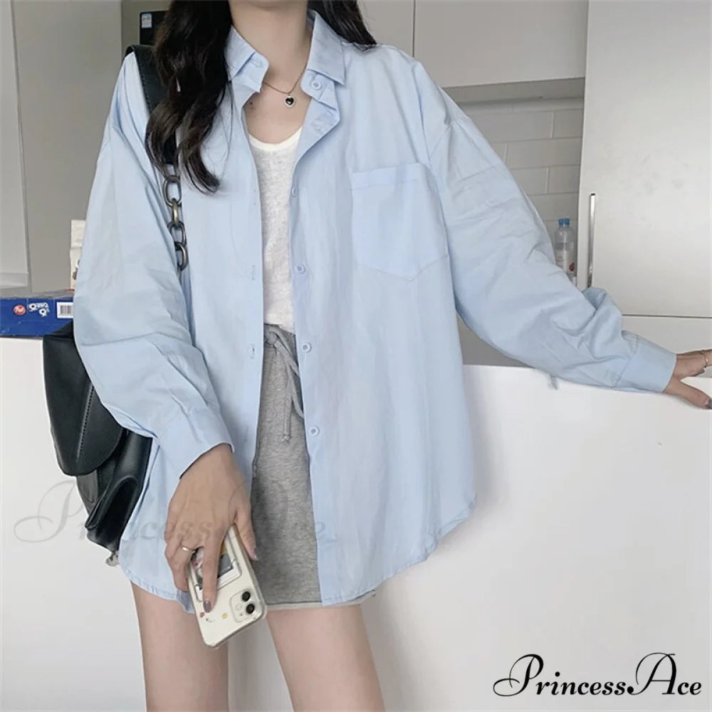 Long New Oversized 2024 Blouse Women’s Arm Casual Top Sky blue / One Size