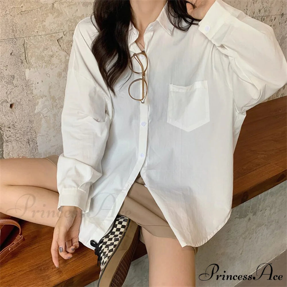 Long New Oversized 2024 Blouse Women’s Arm Casual Top White / One Size
