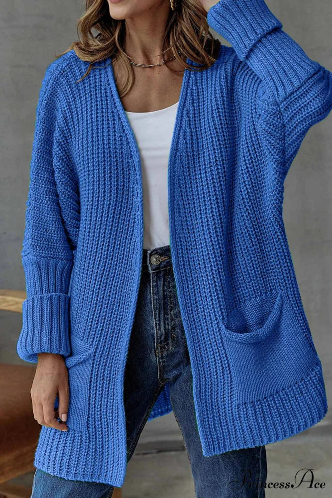 Long Open Front Cardigan Blue / S