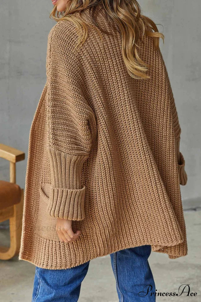 Long Open Front Cardigan Camel / L