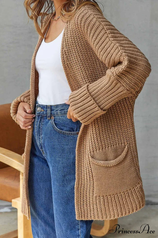 Long Open Front Cardigan Camel / M