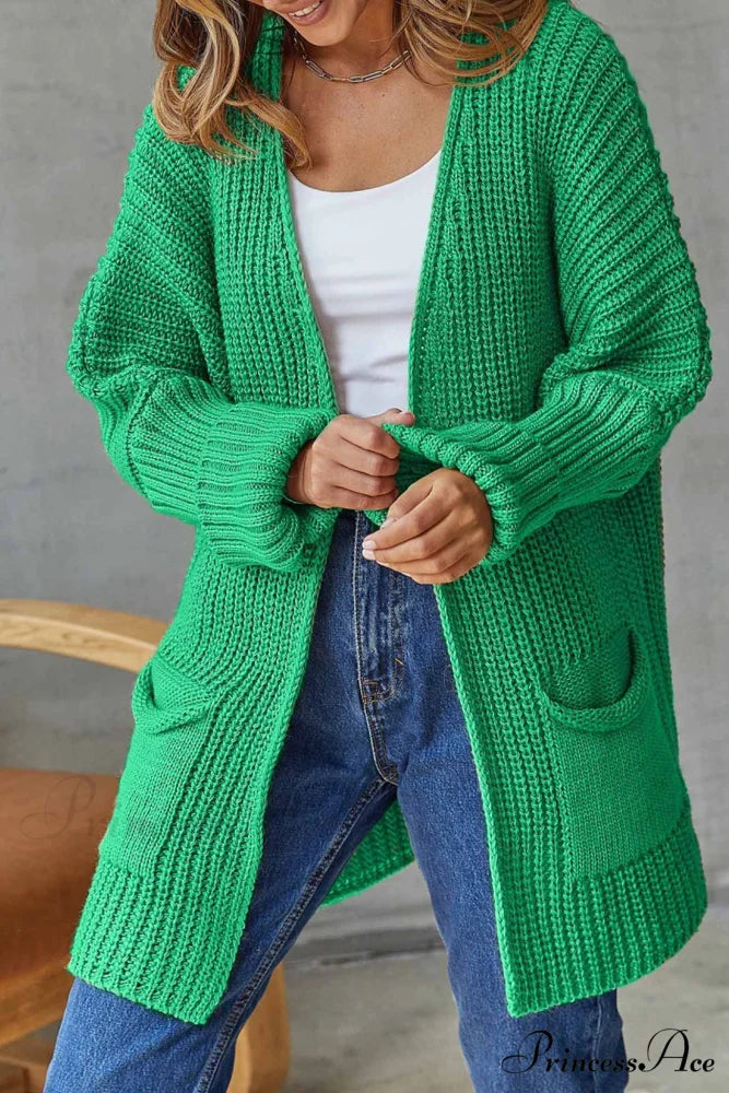 Long Open Front Cardigan Green / M