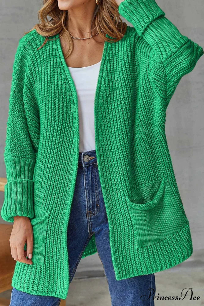 Long Open Front Cardigan Green / S