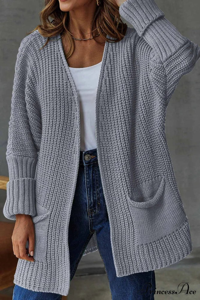 Long Open Front Cardigan Grey / S