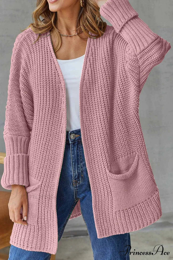 Long Open Front Cardigan Pink / S