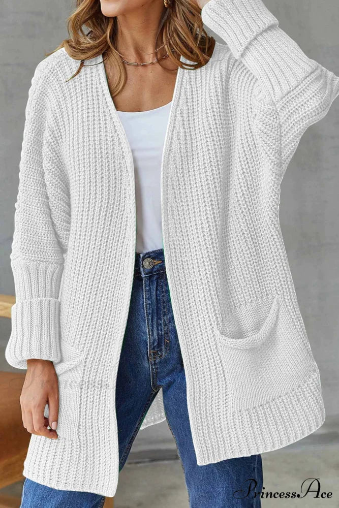 Long Open Front Cardigan White / S