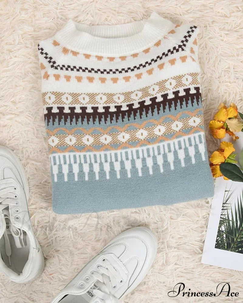 Long Patterned Arm Pullover Sweaters