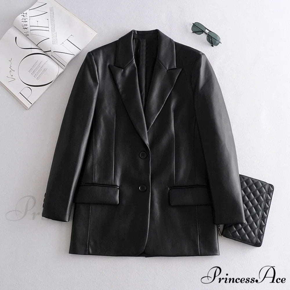 Long PU Faux Leather Blazers